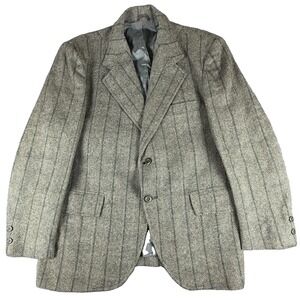 Vintage Harris Tweed 42 Gray Herringbone Green Windowpane Wool Sport Coat